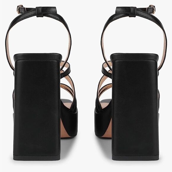 ISNOM Platform Chunky Block Heel Sandals with Open Square Toe size 7 - Picture 3 of 11